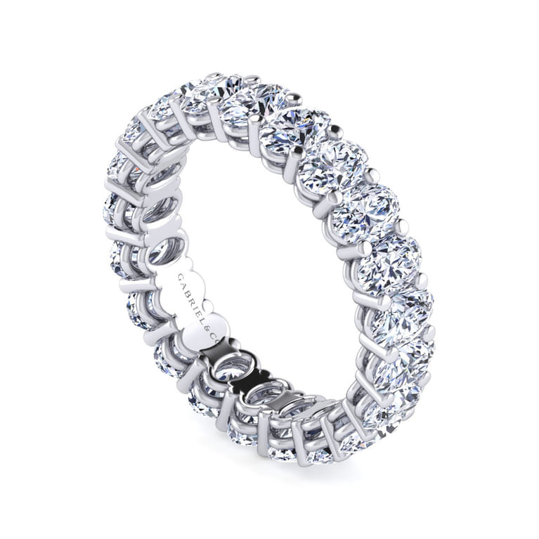 Eternity Band Wedding Ring in 14k White Gold with Oval Natural Diamond at Gabriel & Co. - Shot 3