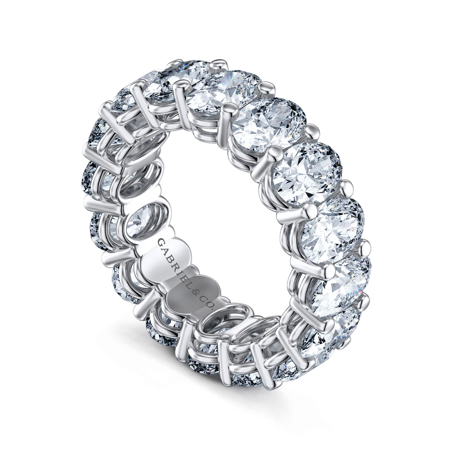 Eternity Band Wedding Ring in 14k White Gold with Oval Natural Diamond at Gabriel & Co. - Shot 3