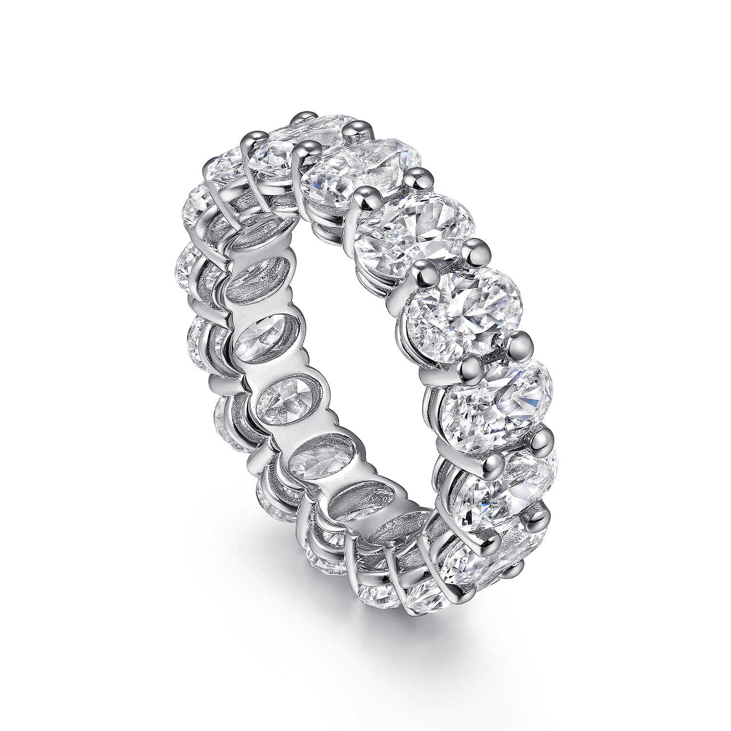 Eternity Band Wedding Ring in 14k White Gold with Oval Natural Diamond at Gabriel & Co. - Shot 3