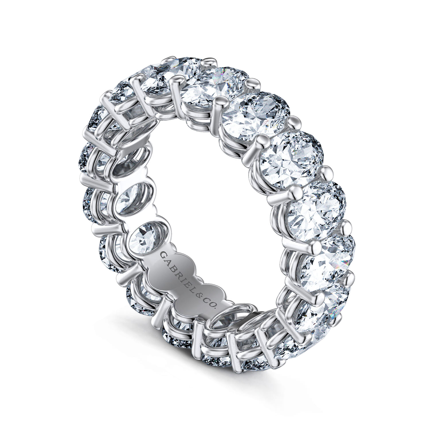 Eternity Band Wedding Ring in 14k White Gold with Oval Natural Diamond at Gabriel & Co. - Shot 3