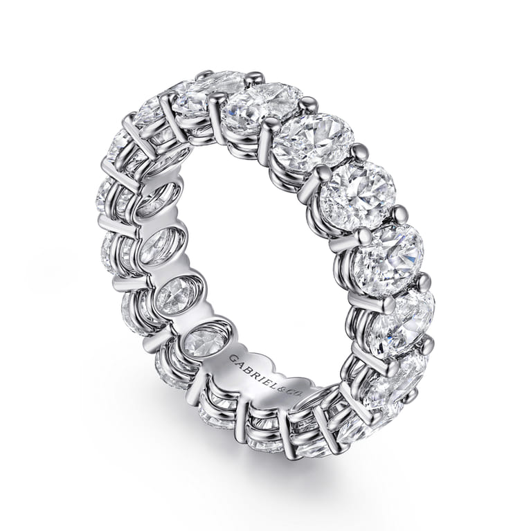 Eternity Band Wedding Ring in 14k White Gold with Oval Natural Diamond at Gabriel & Co. - Shot 3