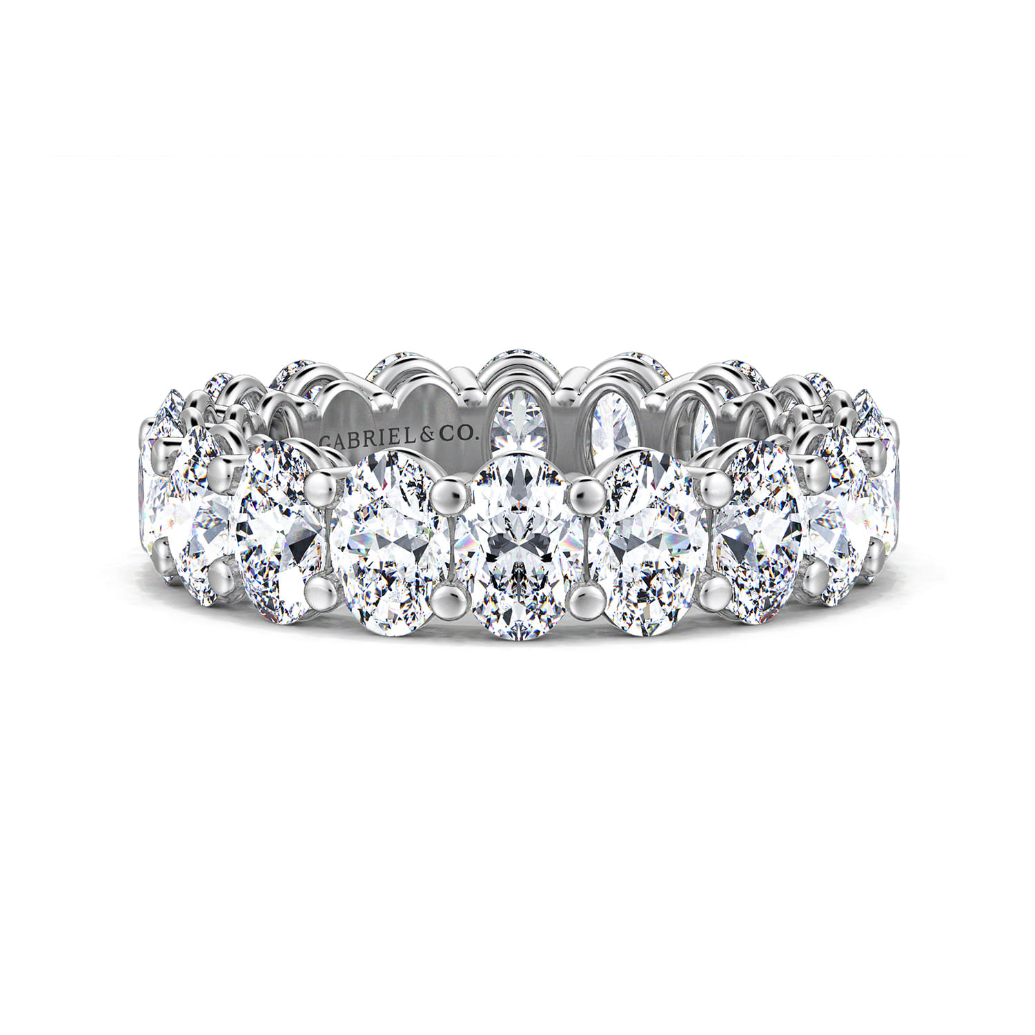 Eternity Band Wedding Ring in 14k White Gold with Oval Natural Diamond at Gabriel & Co. - Shot 1