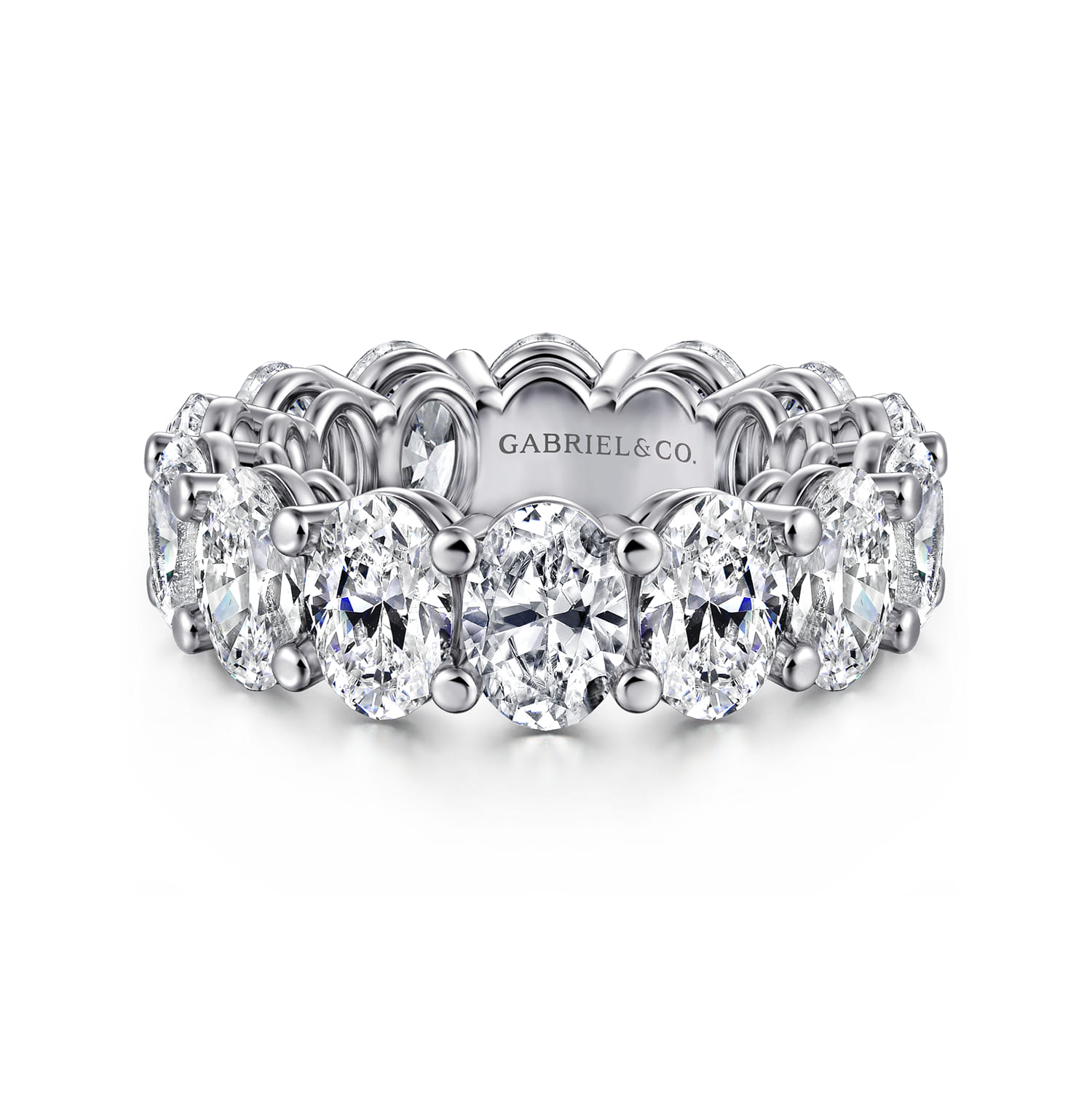Eternity Band Wedding Ring in 14k White Gold with Oval Natural Diamond at Gabriel & Co. - Shot 1
