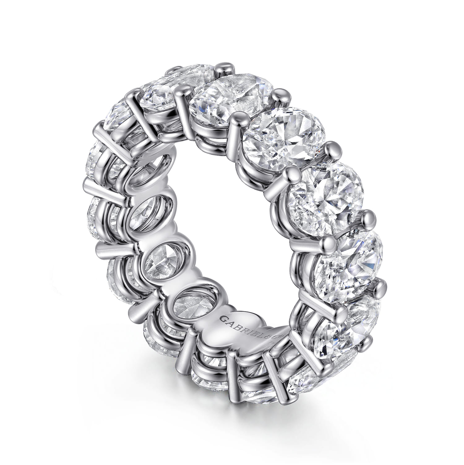 Eternity Band Wedding Ring in 14k White Gold with Oval Natural Diamond at Gabriel & Co. - Shot 3