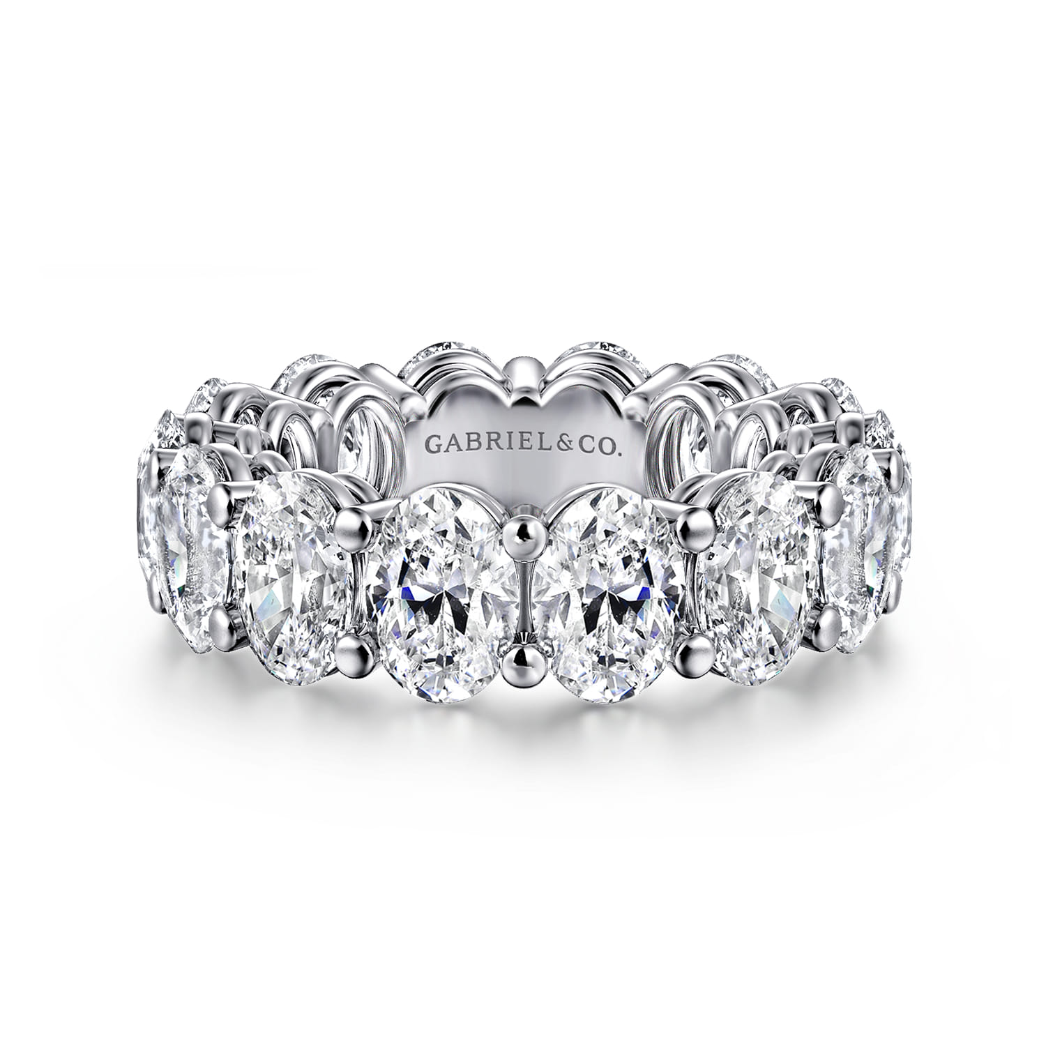 Eternity Band Wedding Ring in 14k White Gold with Oval Natural Diamond at Gabriel & Co. - Shot 1