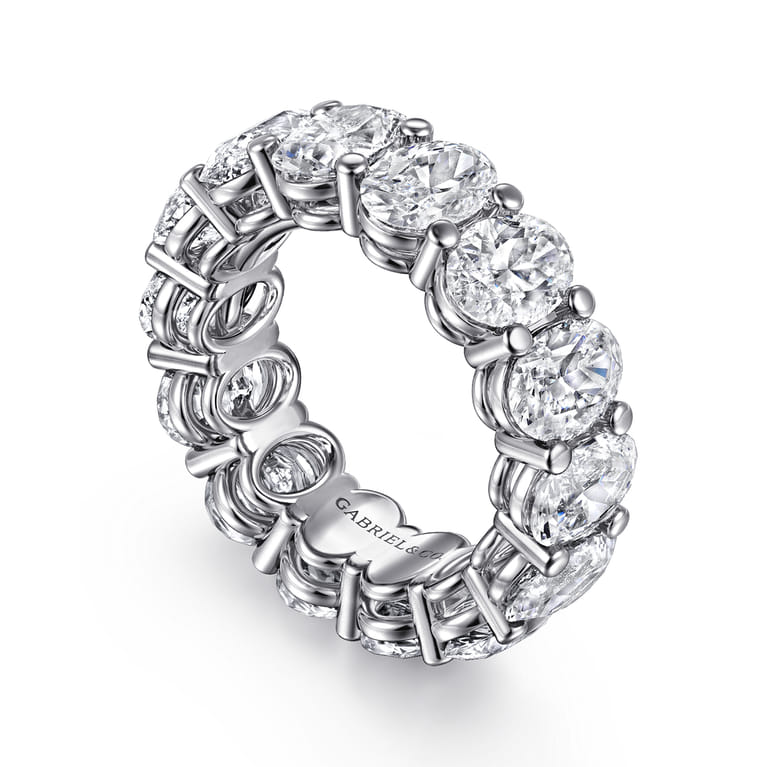 Eternity Band Wedding Ring in 14k White Gold with Oval Natural Diamond at Gabriel & Co. - Shot 3