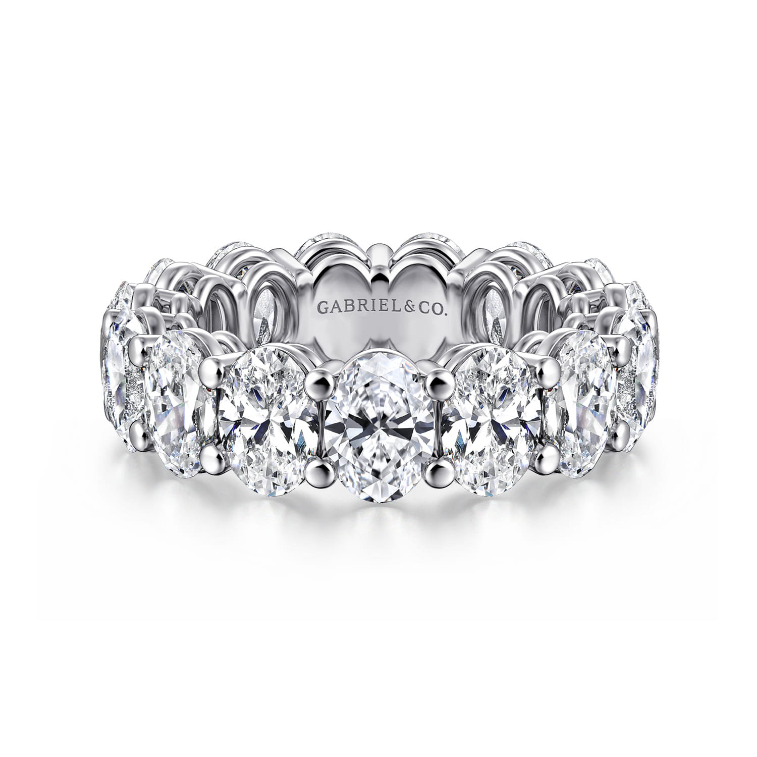 Eternity Band Wedding Ring in 14k White Gold with Oval Natural Diamond at Gabriel & Co. - Shot 1