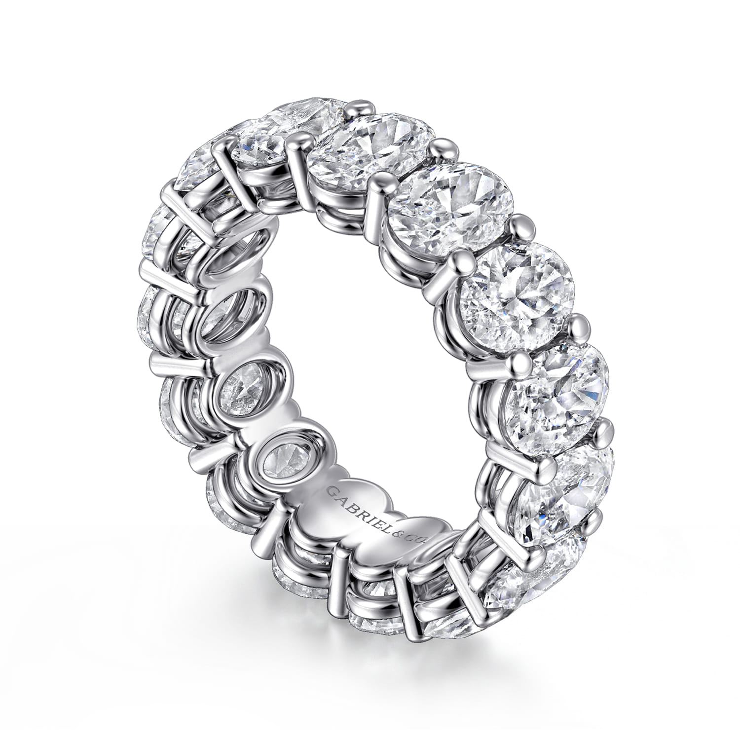 Eternity Band Wedding Ring in 14k White Gold with Oval Natural Diamond at Gabriel & Co. - Shot 3