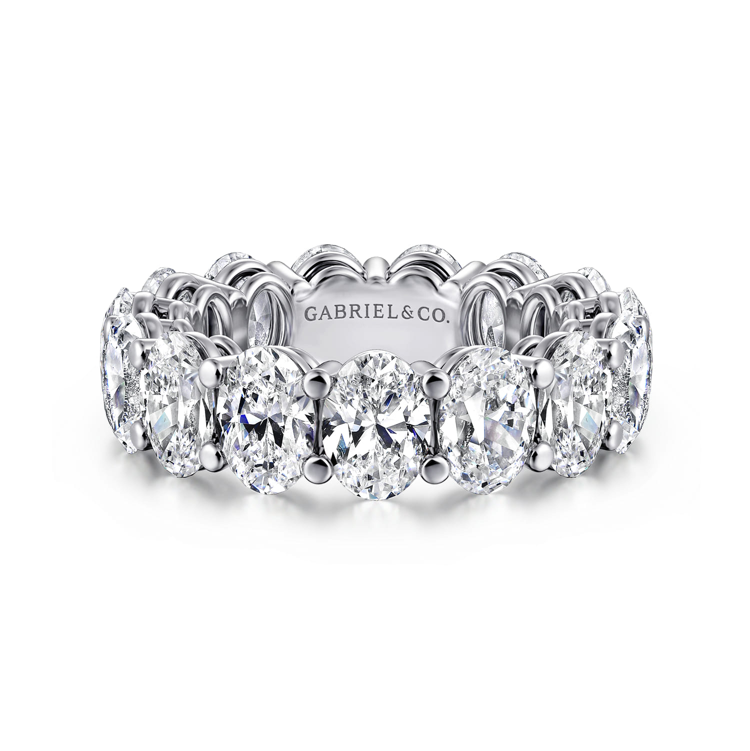 Eternity Band Wedding Ring in 14k White Gold with Oval Natural Diamond at Gabriel & Co. - Shot 1