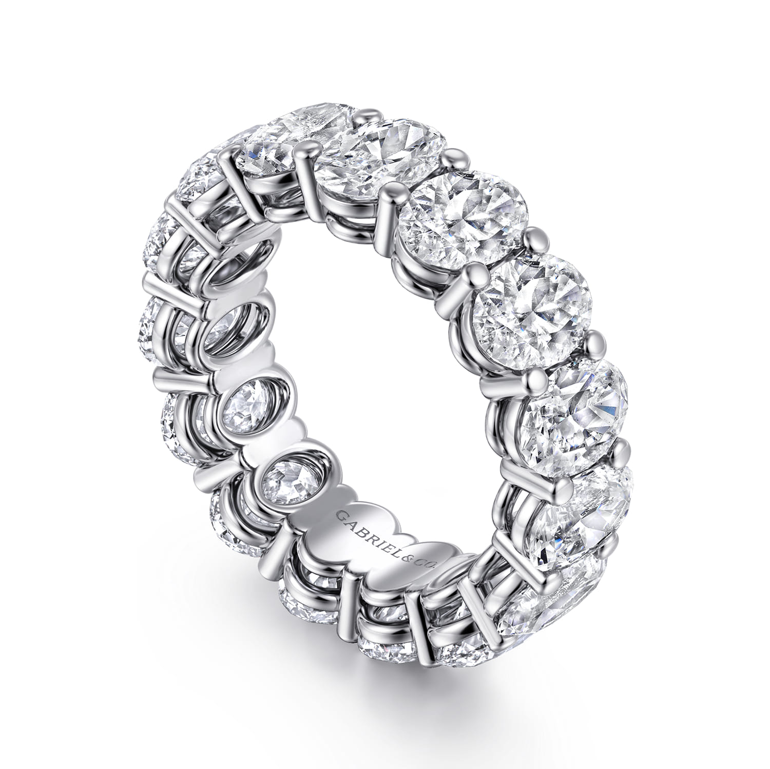 Eternity Band Wedding Ring in 14k White Gold with Oval Natural Diamond at Gabriel & Co. - Shot 3
