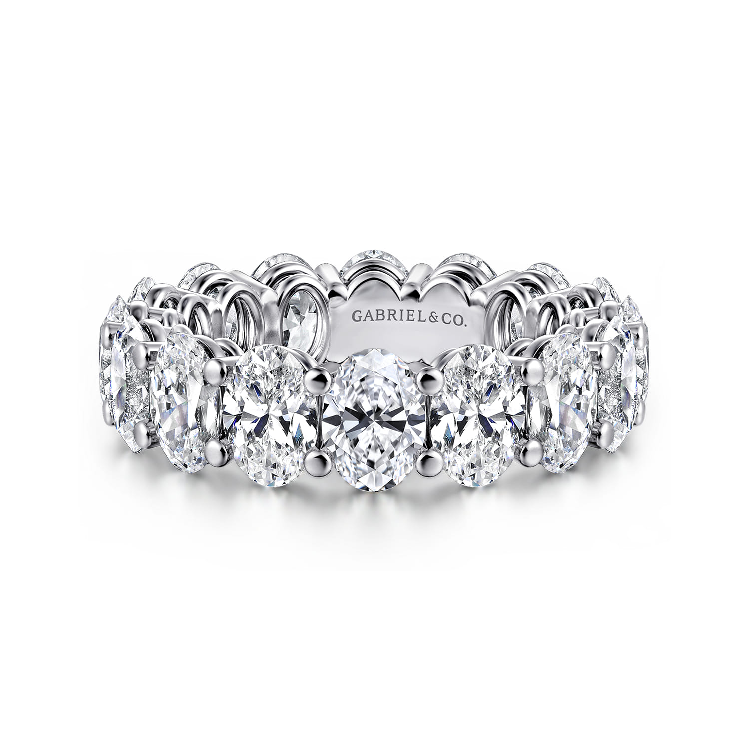 Eternity Band Wedding Ring in 14k White Gold with Oval Natural Diamond at Gabriel & Co. - Shot 1