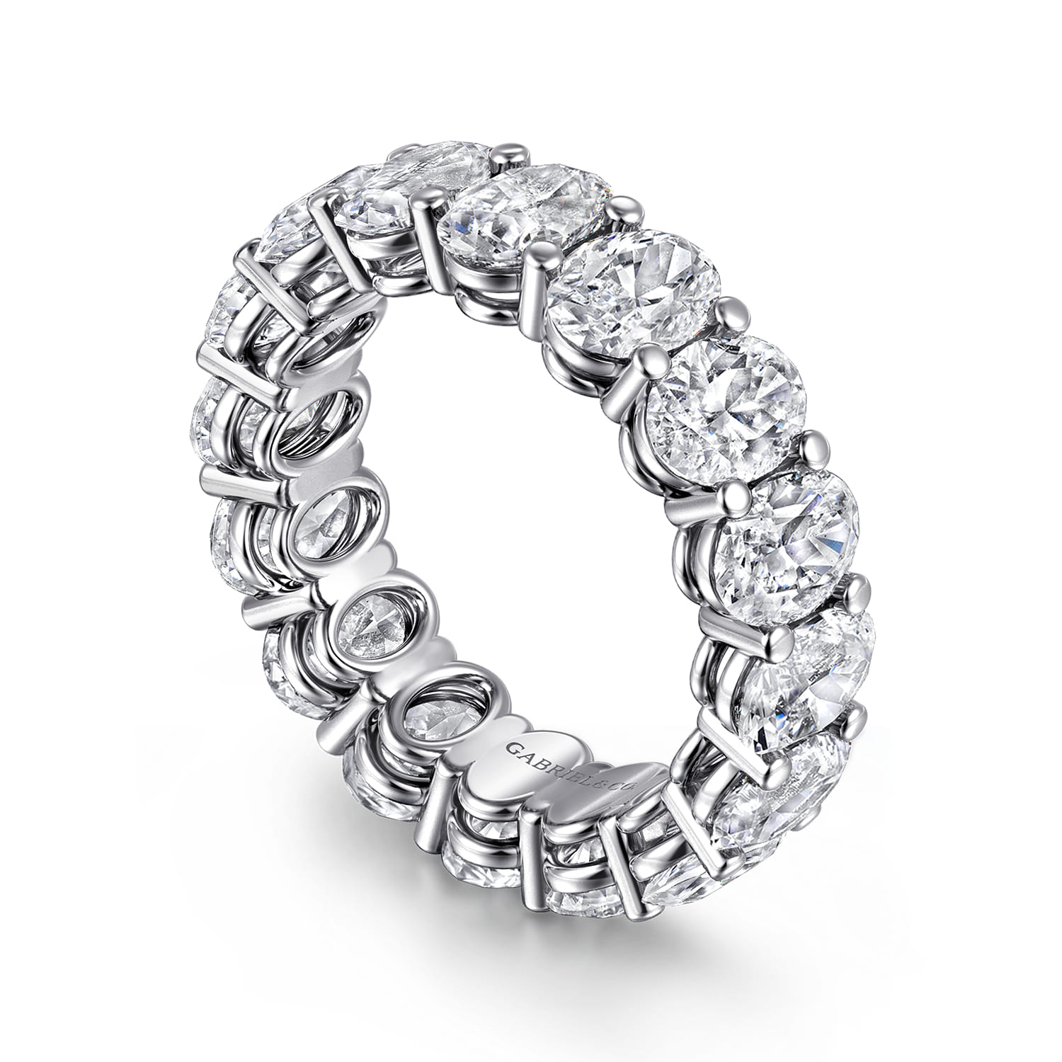 Eternity Band Wedding Ring in 14k White Gold with Oval Natural Diamond at Gabriel & Co. - Shot 3