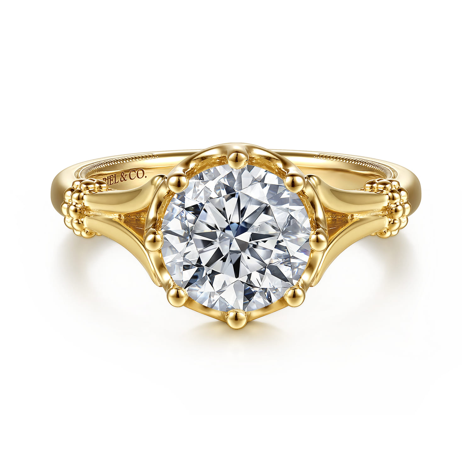 Rey - Vintage Inspired 14K Yellow Gold Split Shank Round Diamond Engagement Ring