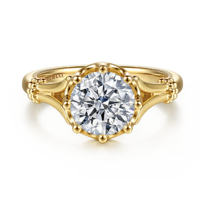 Rey - Vintage Inspired 14K Yellow Gold Split Shank Round Diamond Engagement Ring