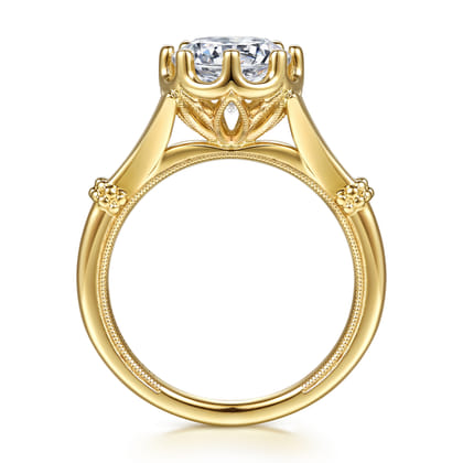 Rey - Vintage Inspired 14K Yellow Gold Split Shank Round Diamond Engagement Ring