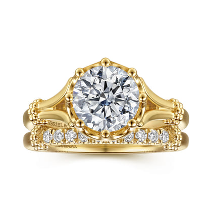 Rey - Vintage Inspired 14K Yellow Gold Split Shank Round Diamond Engagement Ring