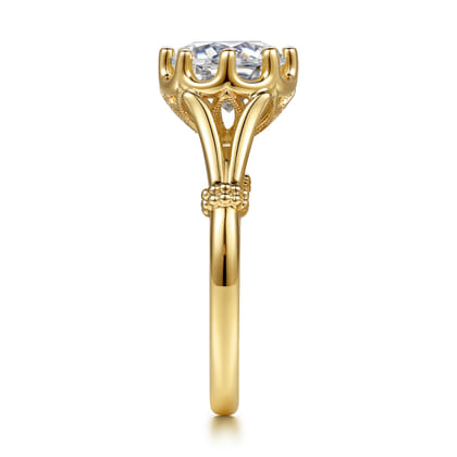 Rey - Vintage Inspired 14K Yellow Gold Split Shank Round Diamond Engagement Ring