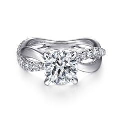 14K White Gold Round Twisted Diamond Engagement Ring