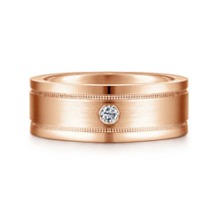 14K Rose Gold Diamond Men's Wedding Ring in Satin Finish