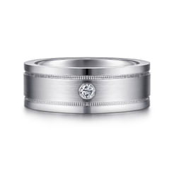 14K White Gold Diamond Men's Wedding Ring in Satin Finish