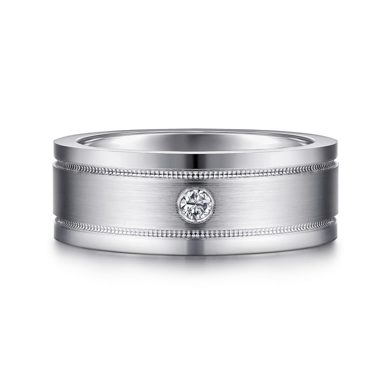 Rhys - 14K White Gold Diamond Men's Wedding Ring in Satin Finish - 0.06 ct - Shot 1