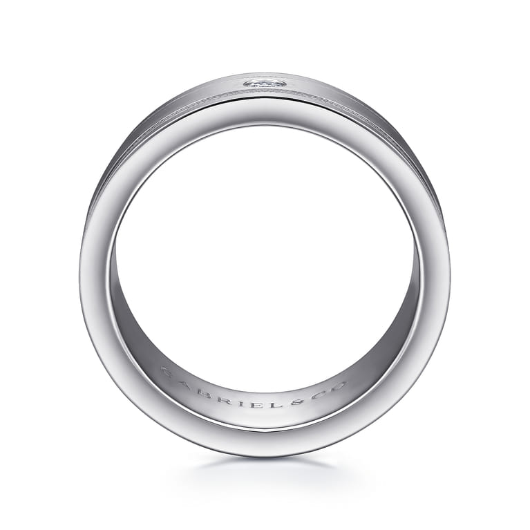 Rhys - 14K White Gold Diamond Men's Wedding Ring in Satin Finish - 0.06 ct - Shot 2