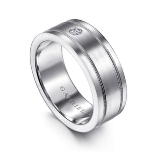 Rhys - 14K White Gold Diamond Men's Wedding Ring in Satin Finish