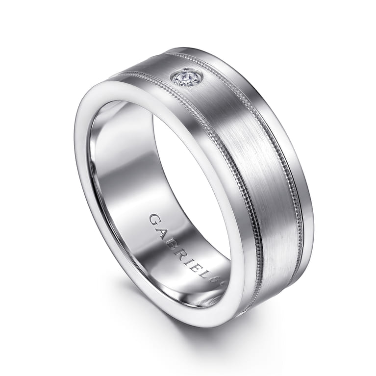 Rhys - 14K White Gold Diamond Men's Wedding Ring in Satin Finish - 0.06 ct - Shot 3