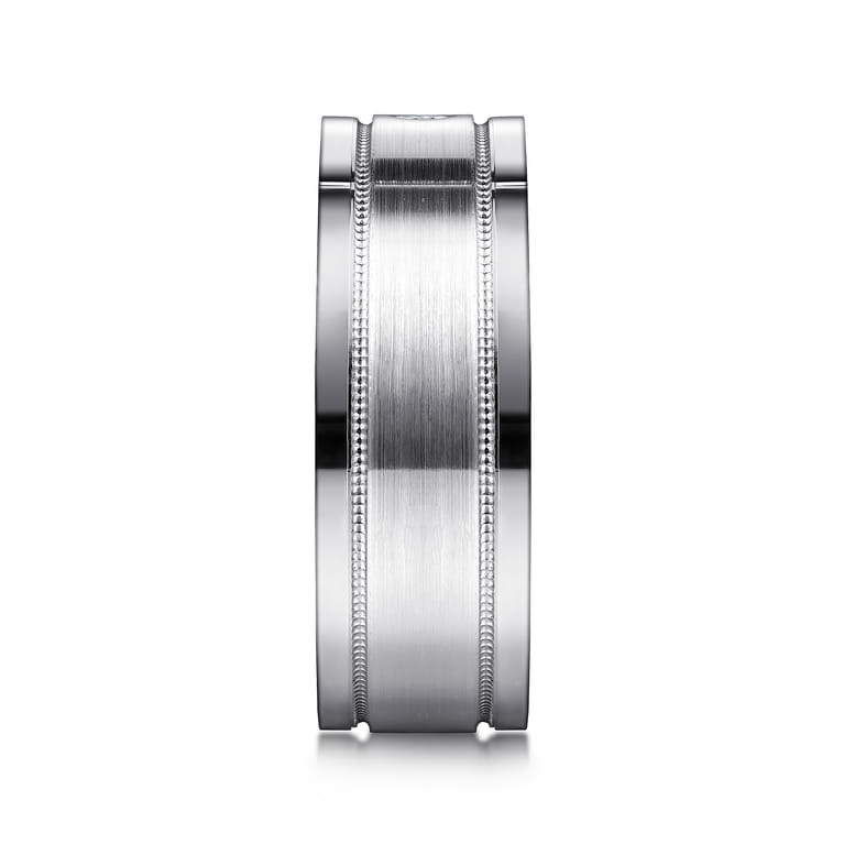 Rhys - 14K White Gold Diamond Men's Wedding Ring in Satin Finish - 0.06 ct - Shot 4