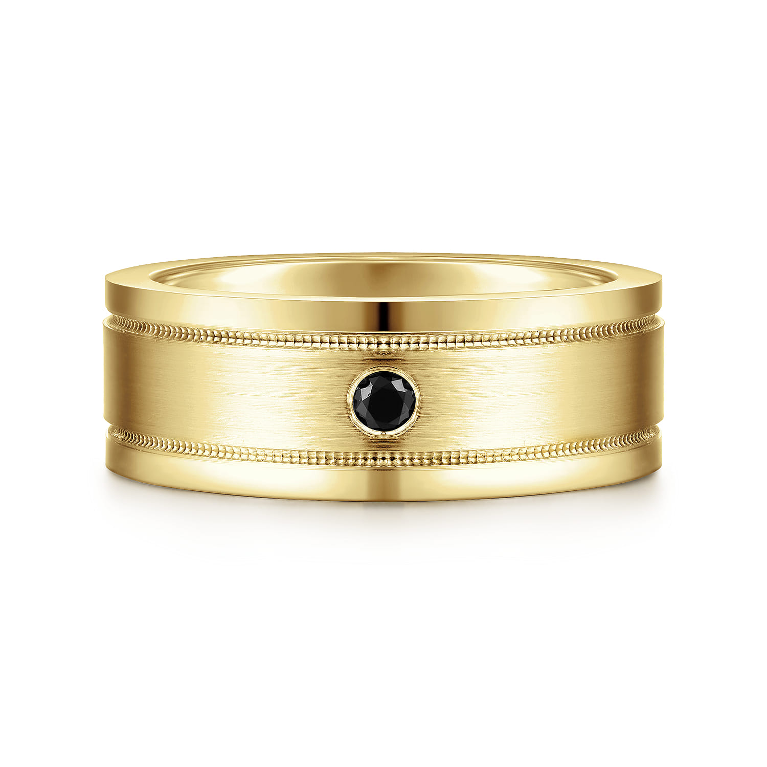 Rhys - 14K Yellow Gold Black Diamond Men's Wedding Ring in Satin Finish