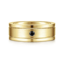 Rhys - 14K Yellow Gold Black Diamond Men's Wedding Ring in Satin Finish