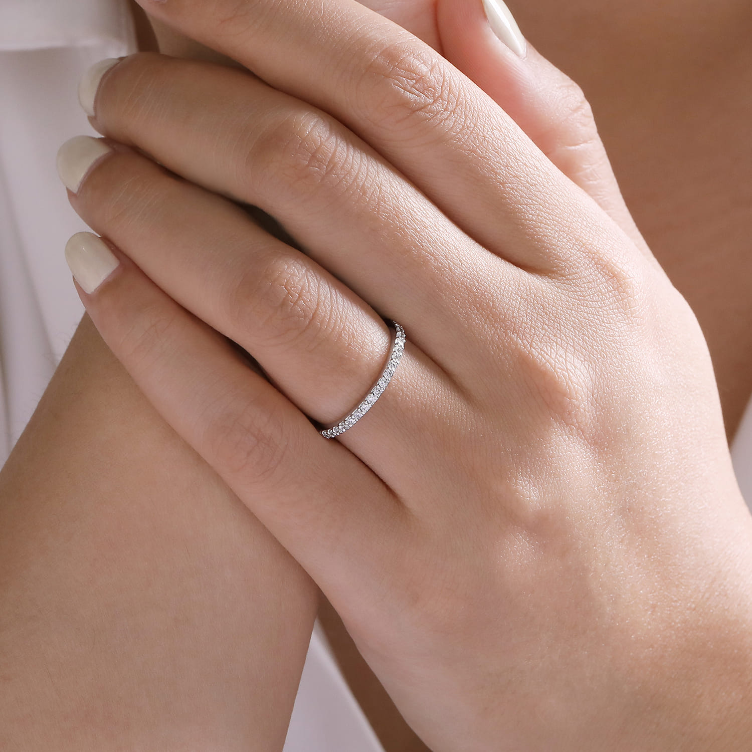Straight Wedding Ring in 14k White Gold with Round Natural Diamond at Gabriel & Co. - Shot 5