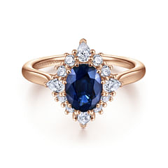 Ridley - 14K Rose Gold Oval Halo Diamond and Sapphire Engagement Ring