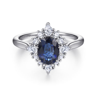 Ridley - 14K White Gold Oval Halo Sapphire and Diamond Engagement Ring