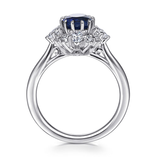 Ridley - 14K White Gold Oval Halo Sapphire and Diamond Engagement Ring - 0.64 ct - Shot 2