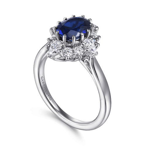Ridley - 14K White Gold Oval Halo Sapphire and Diamond Engagement Ring - 0.64 ct - Shot 3