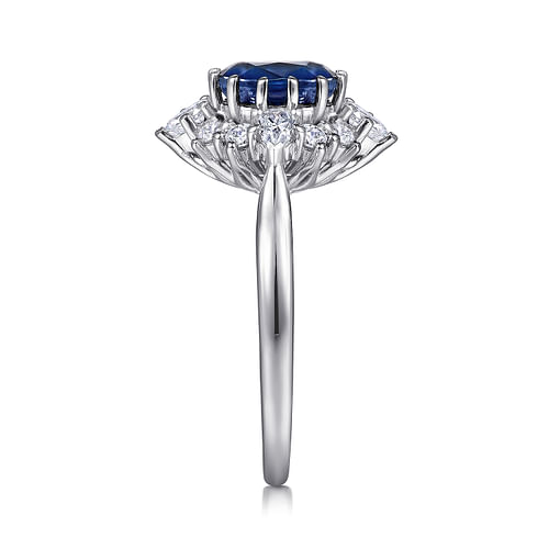 Ridley - 14K White Gold Oval Halo Sapphire and Diamond Engagement Ring - 0.64 ct - Shot 4
