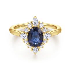 Ridley - 14K Yellow Gold Oval Halo Sapphire and Diamond Engagement Ring