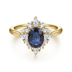 Ridley - 14K Yellow Gold Oval Halo Sapphire and Diamond Engagement Ring