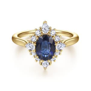 Ridley - 14K Yellow Gold Oval Halo Sapphire and Diamond Engagement Ring