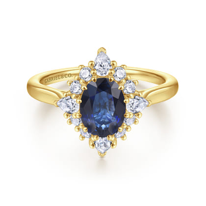 Ridley - 14K Yellow Gold Oval Halo Sapphire and Diamond Engagement Ring