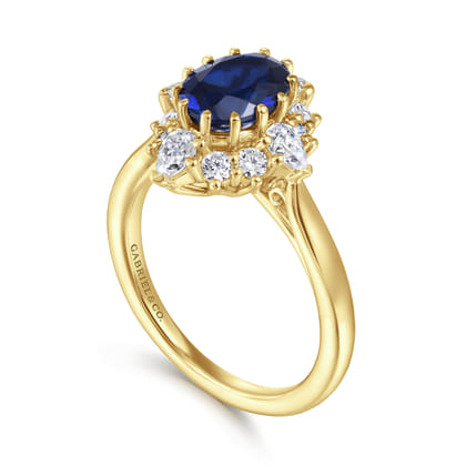 Ridley - 14K Yellow Gold Oval Halo Sapphire and Diamond Engagement Ring
