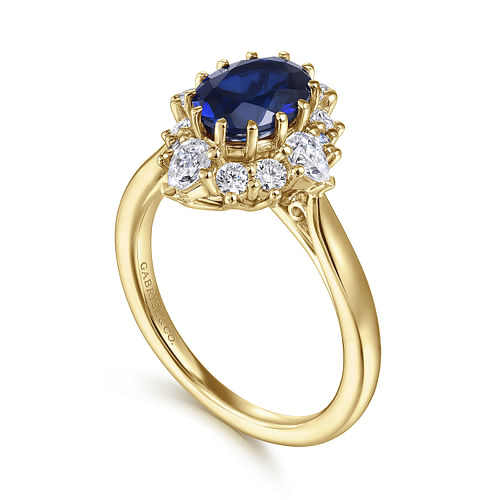 Ridley - 14K Yellow Gold Oval Halo Sapphire and Diamond Engagement Ring - 0.64 ct - Shot 2