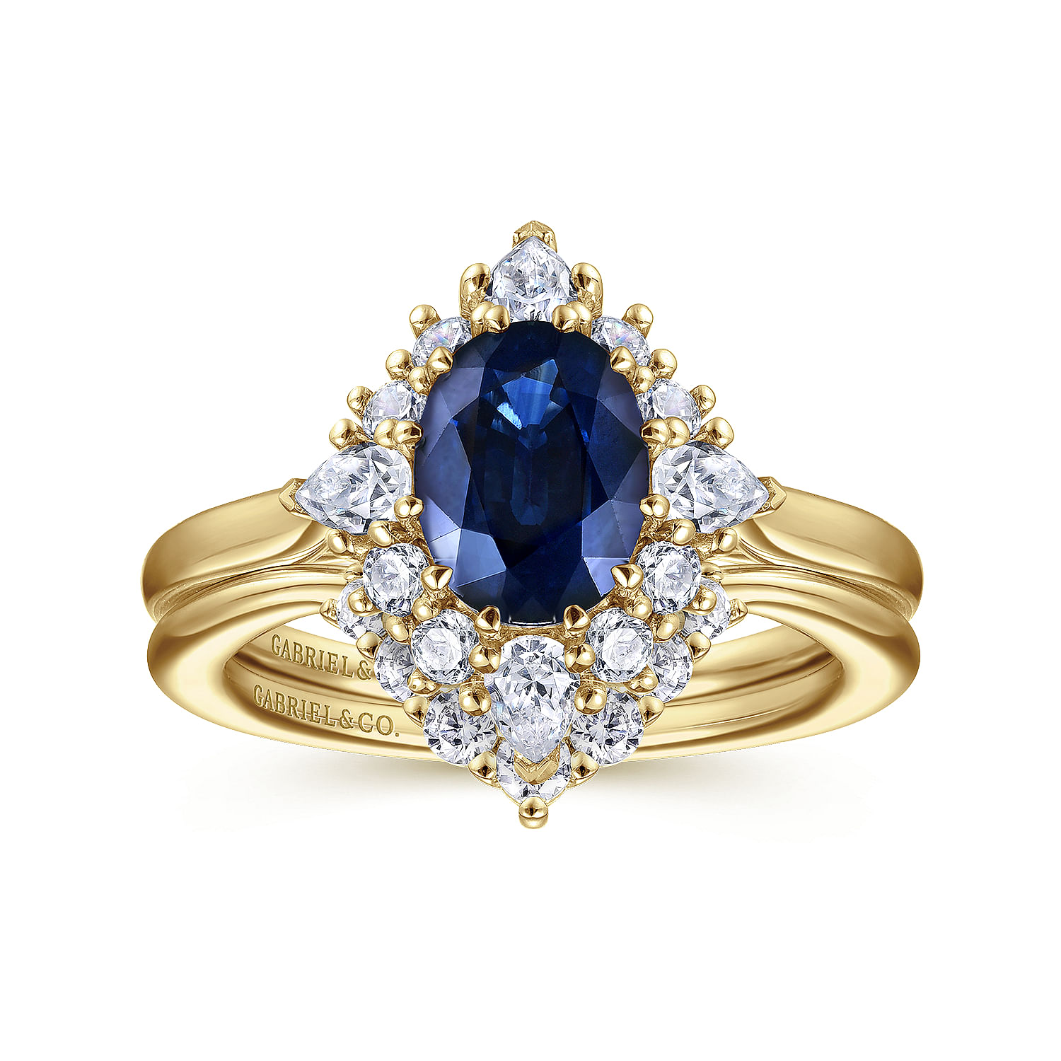 Ridley - 14K Yellow Gold Oval Halo Sapphire and Diamond Engagement Ring - 0.64 ct - Shot 3