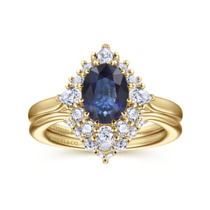 Ridley - 14K Yellow Gold Oval Halo Sapphire and Diamond Engagement Ring