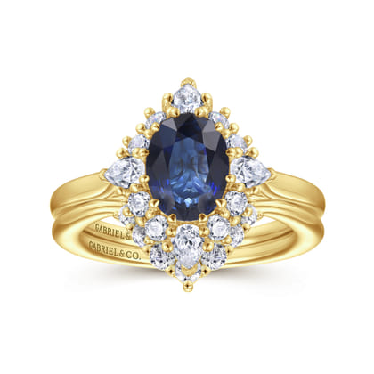 Ridley - 14K Yellow Gold Oval Halo Sapphire and Diamond Engagement Ring