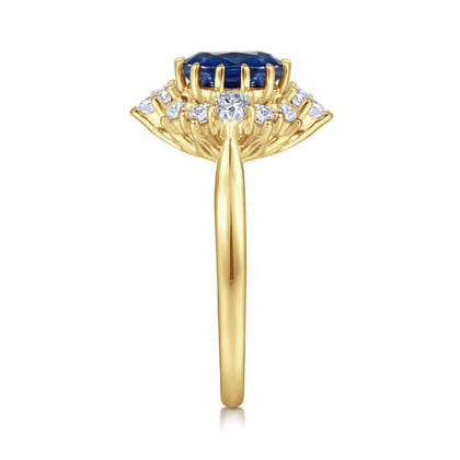 Ridley - 14K Yellow Gold Oval Halo Sapphire and Diamond Engagement Ring
