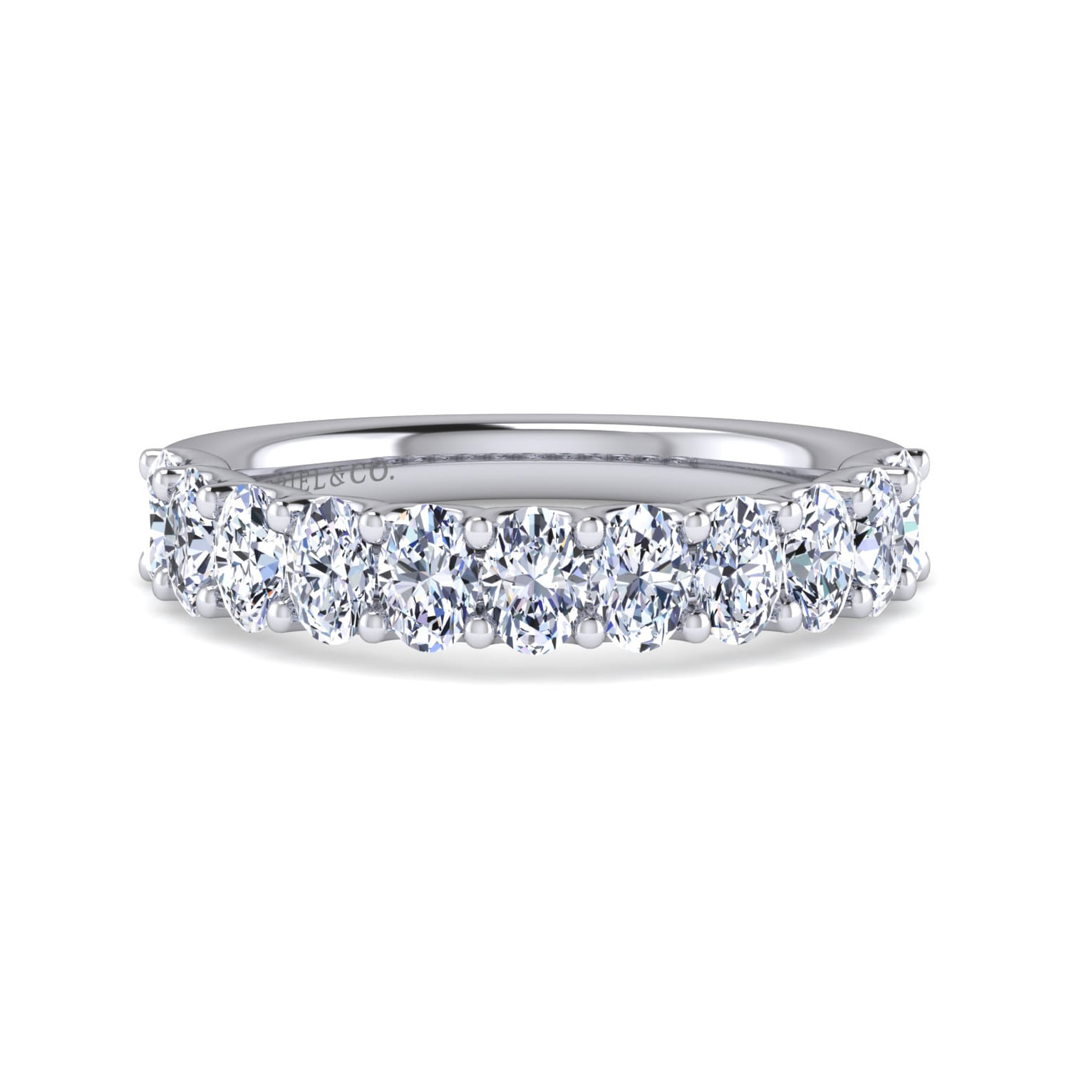 Straight Wedding Ring in 14k White Gold with Oval Natural Diamond at Gabriel & Co. - Shot 1
