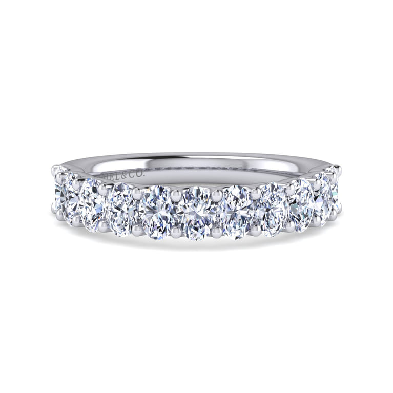 Straight Wedding Ring in 14k White Gold with Oval Natural Diamond at Gabriel & Co. - Shot 1