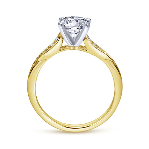 Riley - 14K White-Yellow Gold Round Diamond Engagement Ring - 0.07 ct - Shot 2